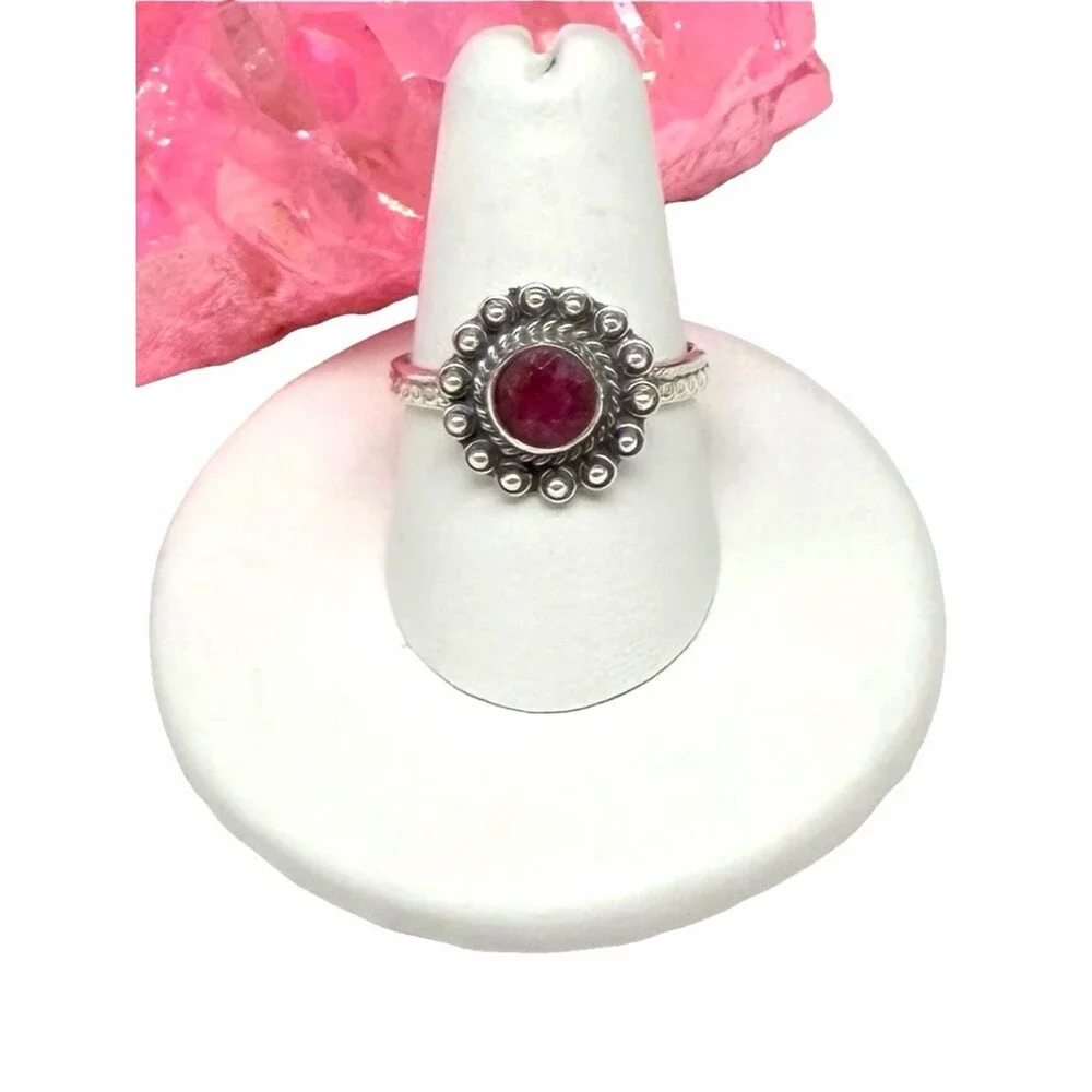 Ruby Ring Size 8 Solid 925 Sterling Silver Faceted Natural Stone